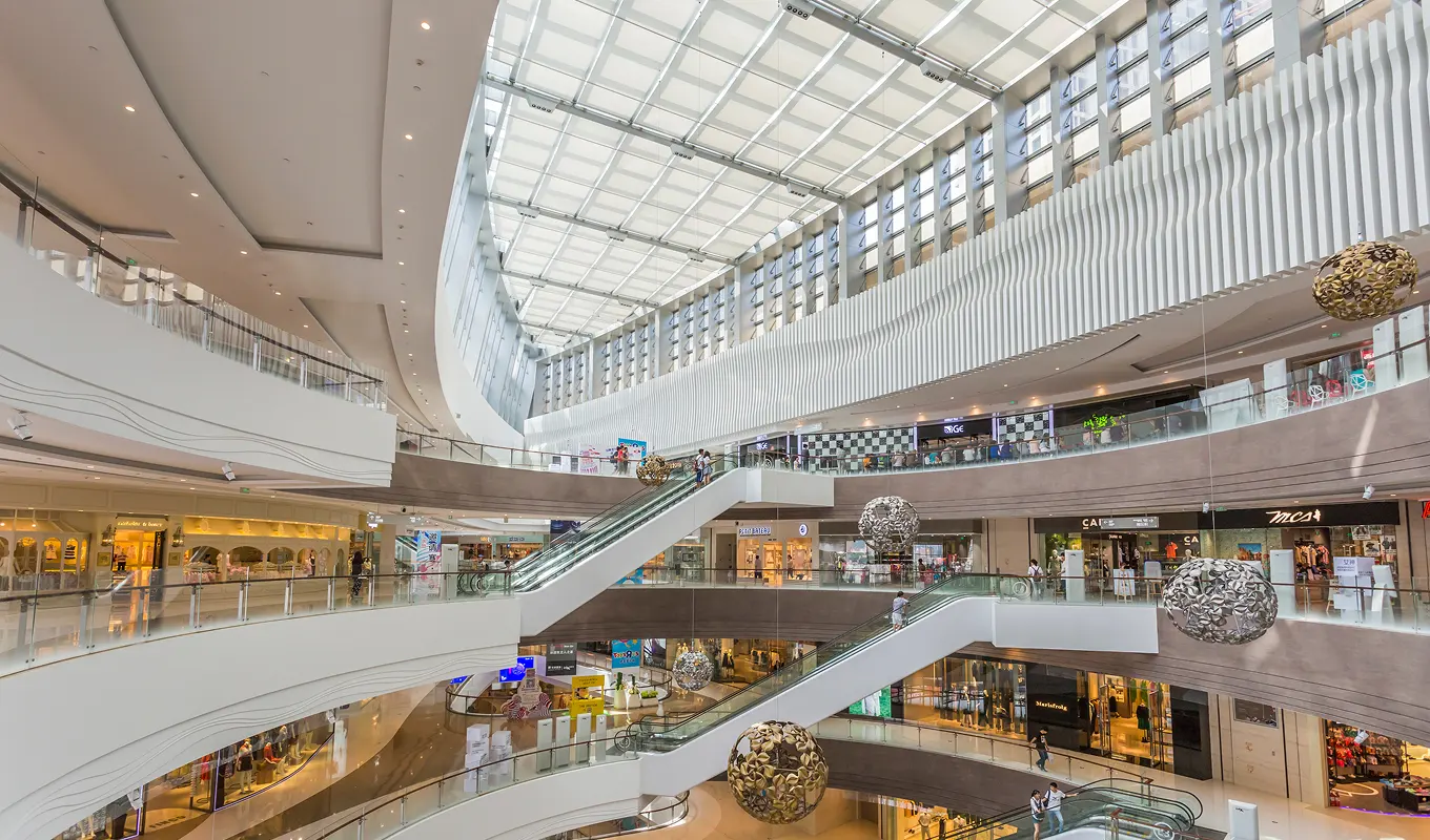 Empty shopping mall hallway