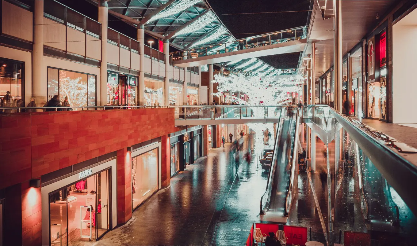 Shopping mall with wayfinder kiosk